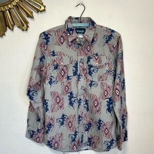 Wrangler Grey Shirt with Blue and Red Western Print